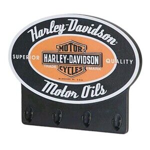 HARLEY DAVIDSON MOTORCYCLES MOTOR OIL RETRO KEY RACK FOUR HOOKS GARAGE GRAPHICS